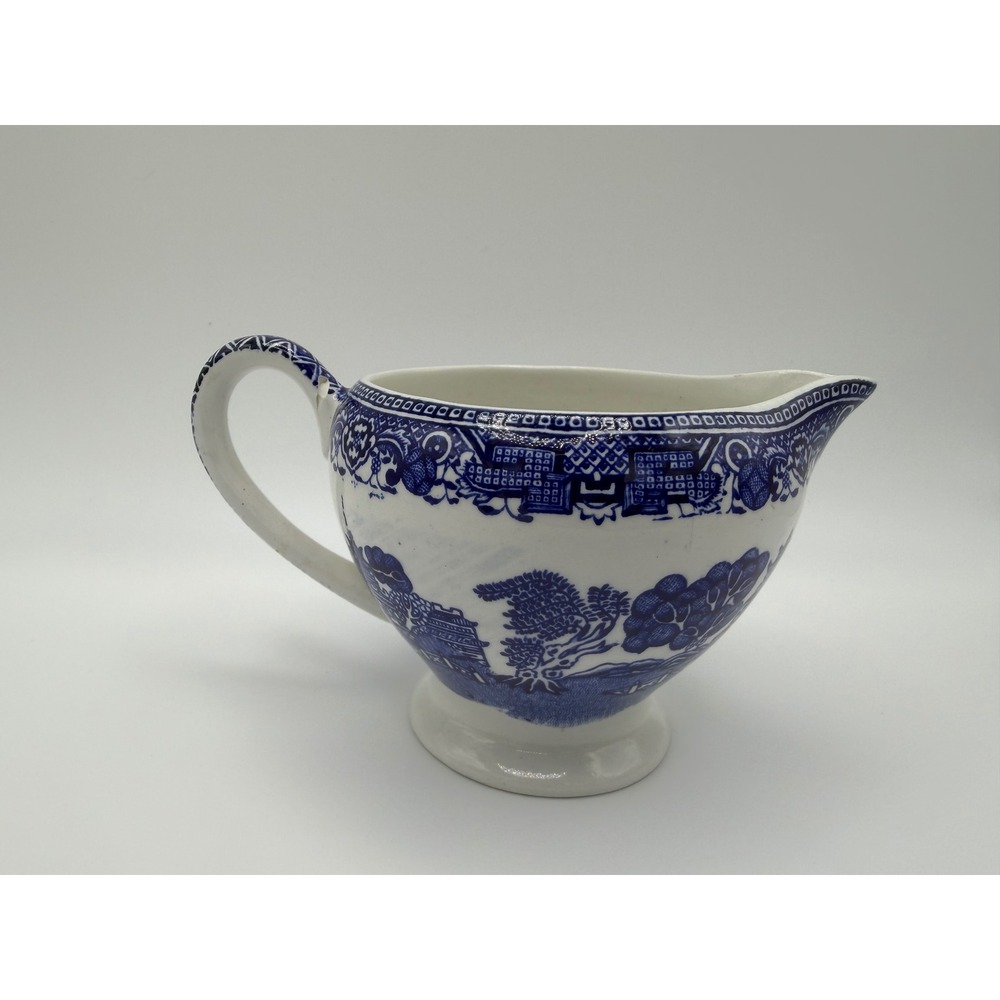 Washington Old Willow Blue White Creamer Pitcher Made in England Transferware